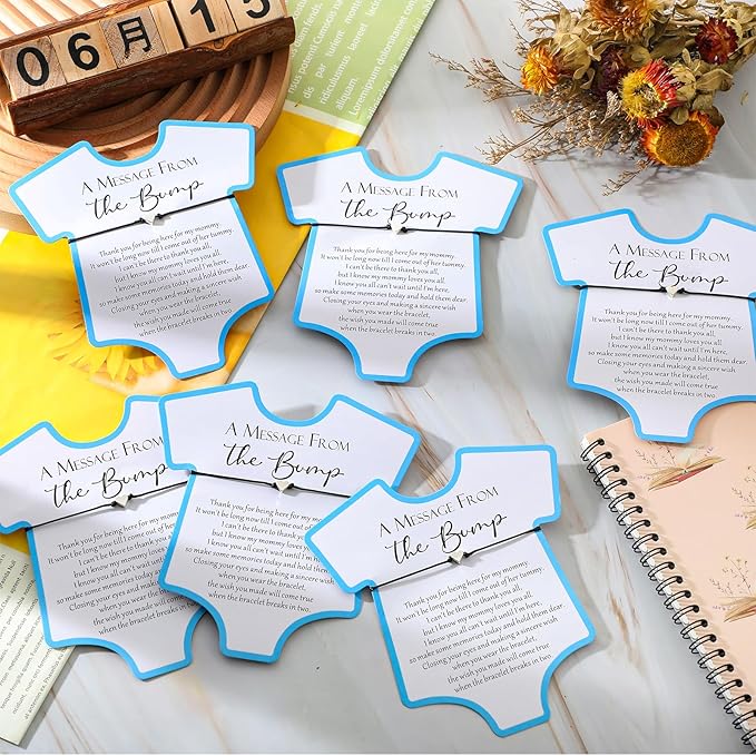 Henoyso 25 Sets Baby Shower Bracelets Adjustable Wish Bracelets Card Heart Charm Baby Shower Party Favor for Guest Gender Reveal Gifts(Blue)