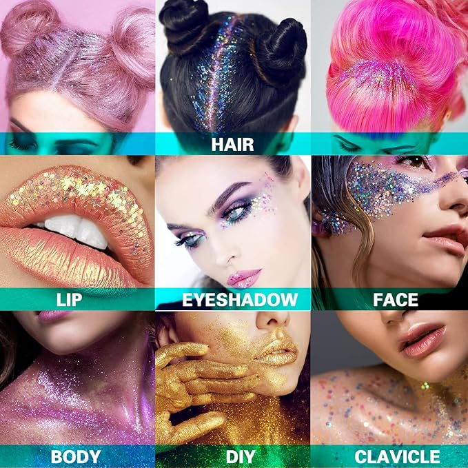 MEICOLY Chameleon Gold Body Glitter,Mardi Gras Outfit for Women,Color Changing Face Glitter,Self-adhesive Chunky Glitter Face Paint,Holographic Glitter for Face Body Hair,Festival Party Costume Makeup