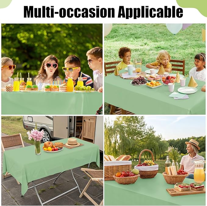 Smiry Disposable Table Cloth - 6 Pack, 54 x 72 Inch Waterproof Rectangle Tablecloths for Parties, Decorative Plastic Table Cover, Leakproof & Sturdy, Sage Green