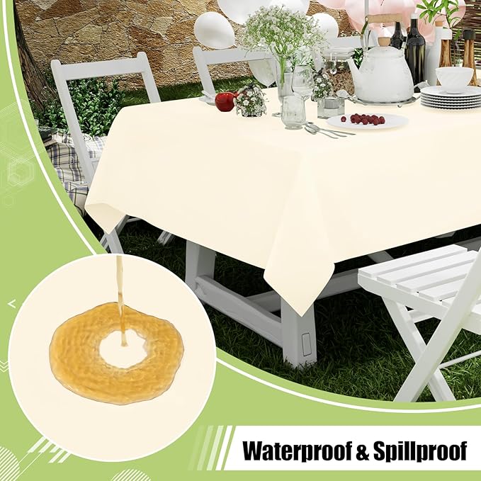 Smiry Disposable Table Cloth - 10 Pack, 54 x 108 Inch Waterproof Rectangle Tablecloths for Parties, Decorative Plastic Table Cover, Leakproof & Sturdy, Beige