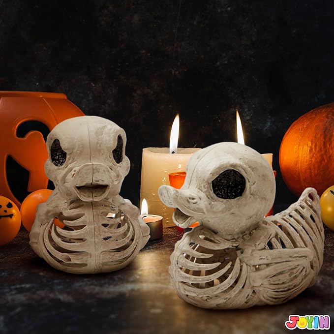 JOYIN 2 PCS 4.5” Duck Skeleton Plastic Bones Halloween Decorations for Spooky Animal Courtyard Halloween Graveyard Decor, Indoor Outdoor Prop Party Trick or Treat Decor