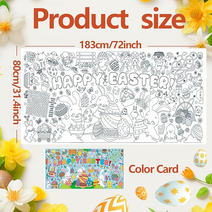 BCCSNNM Easter Coloring Tablecloth for Kids,Giant Coloring Poster for Kids,Easter Crafts Classroom Game Activities Gifts Party Decorations Supplies (31.5 x 72 Inches)