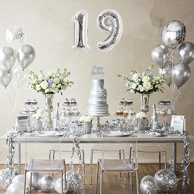 TONIFUL 16 Inch Number Silver 0-9 Mylar Foil Balloons 10 Pcs Custom digitalal Balloons for 2026 New Year Eve Birthday Party Engagement Graduations Anniversary Baby Shower