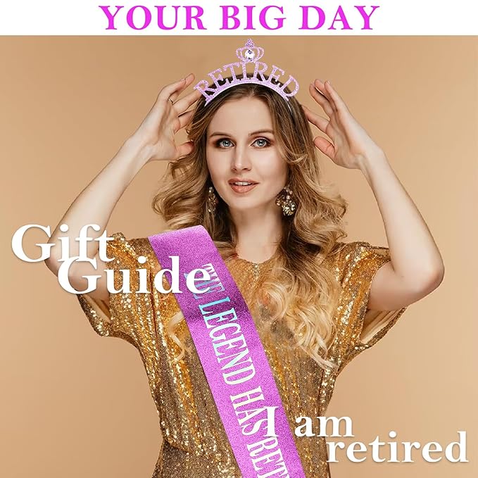 SuPoo Purple Retirement Crown and Sash for Women Retirement Party Decorations Retired Headband Tiara The Legend Has Retired Sash Elegant Rhinestone Headband Retirement Gifts Party Supplies