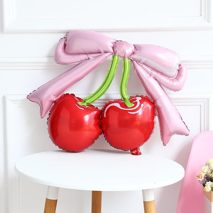 Cherry Balloon Garland Arch Kit, Burgundy Pink White Balloons with Pink Bow Red Cherry Foil Balloons for Girls Birthday She's The Cherry On Top Baby Shower Wedding Bridal Party Decorations