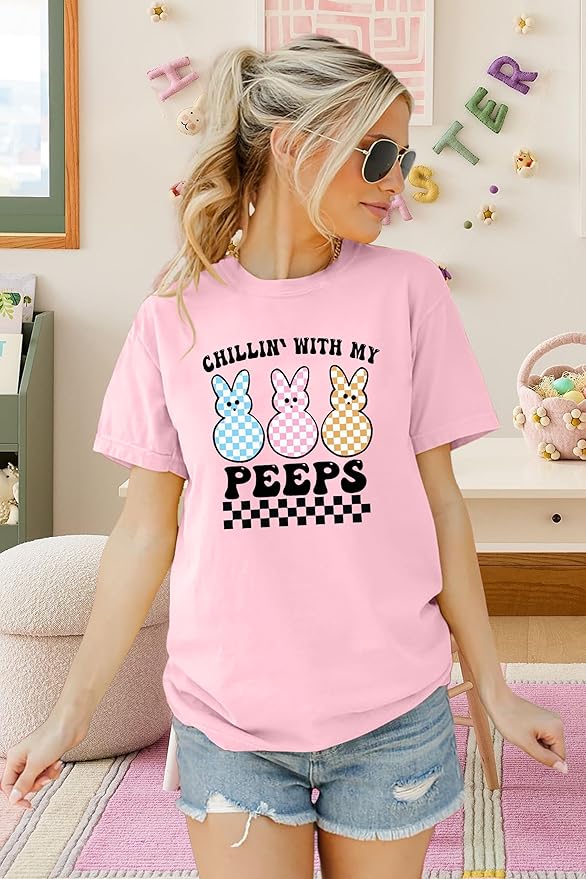 LAZYCHILD Women Easter Teacher Shirts: Funny Treat All with Kindness T-Shirt Bunny Rabbit Tee Tops