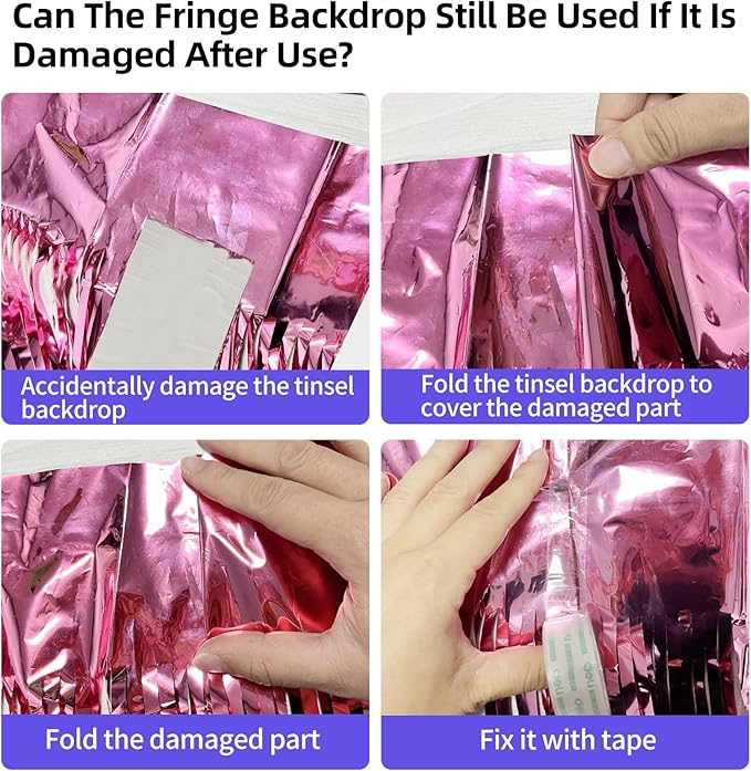 Pink Backdrop Birthday Party Decorations 3.3x8.2ft, 2 Pack Tinsel Foil Fringe Curtains for Valentines Day, Door Streamers for Galentines Easter Mother's Day Friendsgiving Barbie Princess Wedding