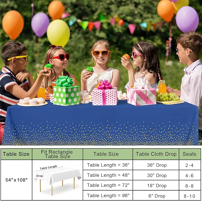 misaya 3 Packs Dot Disposable Table Cloth, 54 x 108 Inch Waterproof Plastic Tablecloth, Rectangle Gold Dots in Navy Table Covers for Easter, Picnic, Birthday, Party