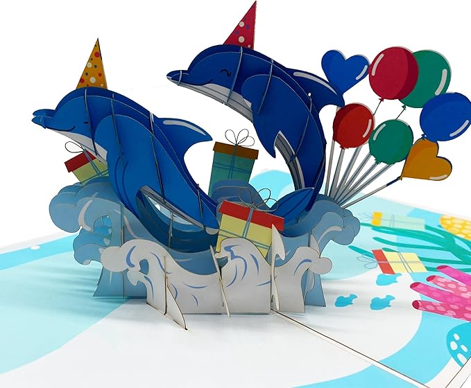 3D Dolphins Birthday Pop-Up Card – Ocean Sea Life Themed Handmade Greeting Card for Birthdays, Anniversaries & Special Occasions, Birthday Pop Up Card for Women, Men & Kids – With Envelope