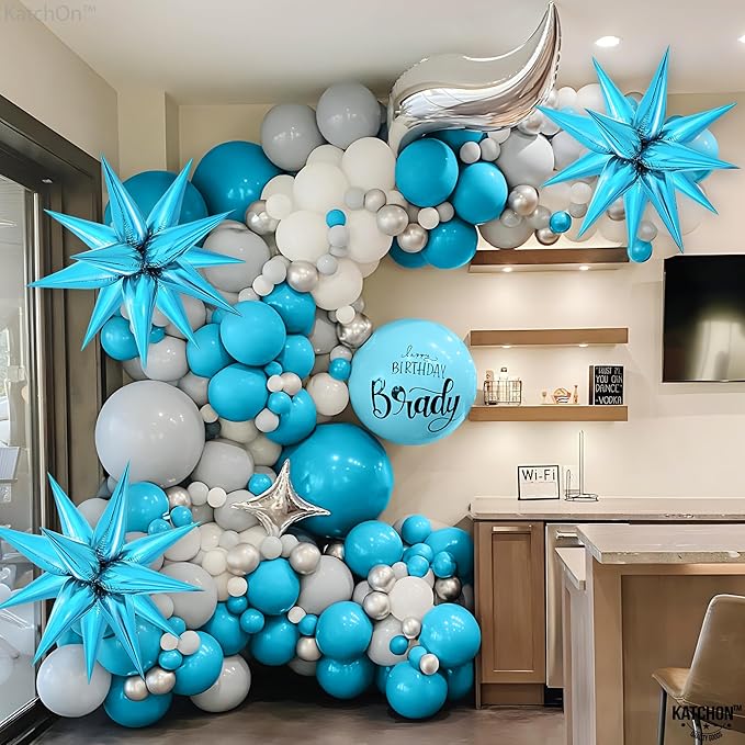 KatchOn, Light Blue Star Cones, 26 Inch - Pack of 50, Turquoise Starburst Balloon for Winter Decorations, Baby Shower, Christmas, Unisex, Number of Pieces 62