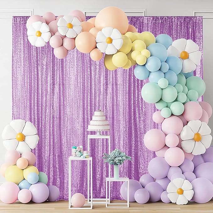Hahuho Lavender Sequin Backdrop Curtain, 2PCS 2FTx8FT Glitter Backdrop Curtain for Parties, Christmas, Wedding, Party Decoration（2 Panels, 2FT x 8FT, Lavender