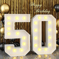 4ft Light Up Numbers Marquee 50 Numbers with Lights White Slots-in Frame for Men Women 50th Birthday Party Decorations Pre-Cut Mosaic Cardboard Large Cut-Out Thick Foam Board Sign Anniversary