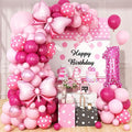 Pink 1st Birthday Balloons Decorations, Hot Pink Rose Polka Dots Balloons Arch Kit, Huge Bow Foil Ballons, Pinks Number 1 Balloon Tower for Baby Shower Girls Princess 1st Theme Party