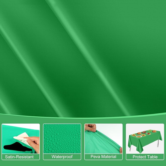 6 Pack St Patrick's Day Tablecloth, 54 x 108 Inch Plastic Green Tablecloths Disposable Green Table Cloth for Rectangle St Patricks Day Decorations, Waterproof Table Cover for Wedding Anniversary Party