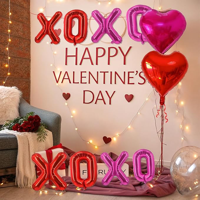 YQUQWN 10 PCS Valentine's Day Balloon Set Includes XOXO Letter Heart BalloonsValentines Day Party Decorations Galentines Events Proposal Setups Wedding Backdrops