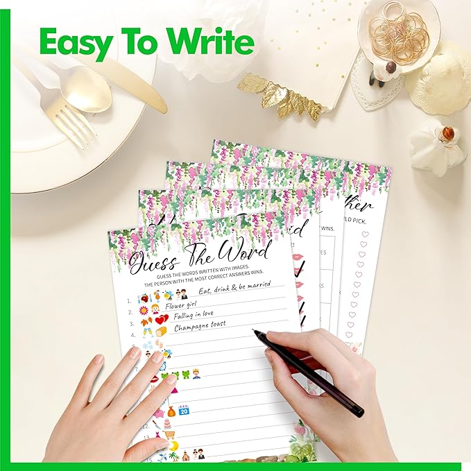 Bridal Shower Game Set, 4 Fun Games & Activities - Bingo Game/Would She Rather/He Said, She Said/Guess The Word for 30 Guests, All-in-one Set Wedding Party Supplies