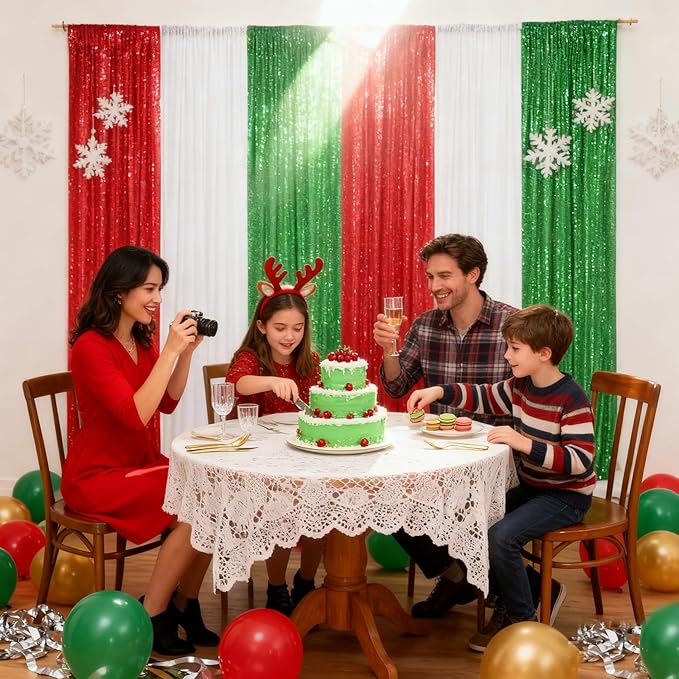 Green Sequin Backdrop 4 Panels 2FTx8FT Wedding Photo Backdrop Glitter Birthday Party Decorations Sparkle Background Drapes