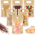 Sinload 120 Pcs Plastic Gift Bag Bulk 5.5 x 8.7 Inch Resealable Party Goodie Bag with Clear Window Color Favor Pouch with Handle for Home Birthday Wedding Party Candy Gift Wrap Supply(Kraft)
