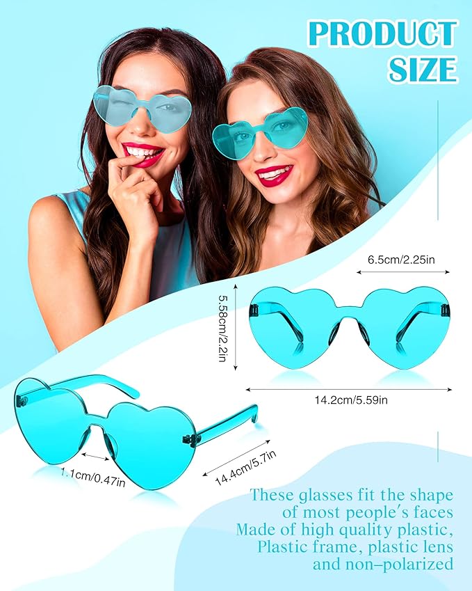 Photect 12 Pair Heart Shaped Sunglasses Neon Color Transparent Heart Glasses for Women Party Favor