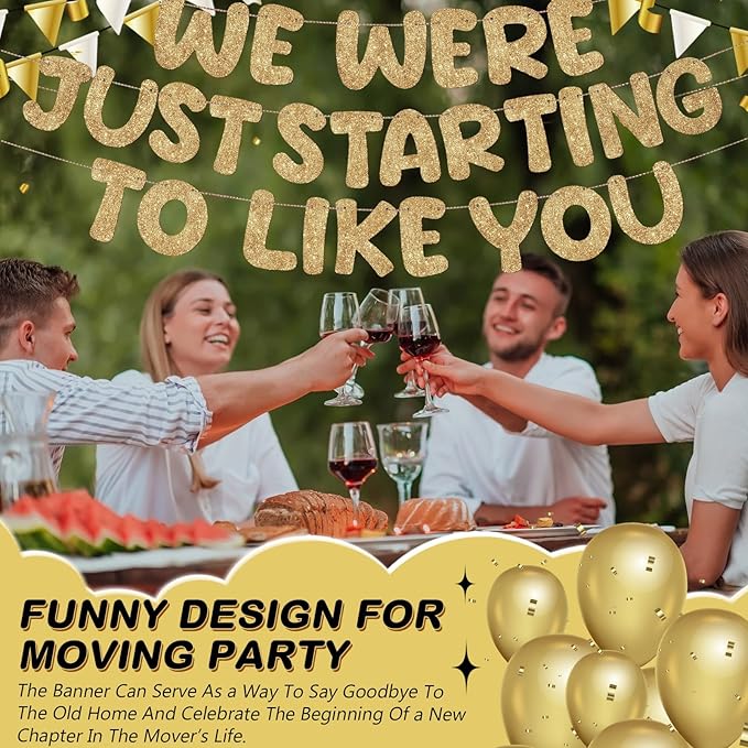Fulmoon We Were Just Starting to Like You Banner Going Away Party Retirement Sign Farewell Decorations Good Luck Goodbye Moving Graduation Party Supplies and Gifts(Champagne Gold)