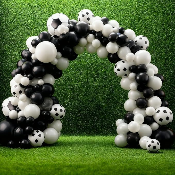 Soccer Party Decorations, Soccer Balloon Garland Arch Kit, Black White Football Print Balloons with Soccer Foil Balloons for Sports Fan Birthday Soccer Theme Party Decorations