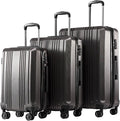 Coolife Luggage 3 Piece Set PC+ABS Hardshell Suitcases with TSA Lock, Spinner Lightweight (grey, 3 piece set)