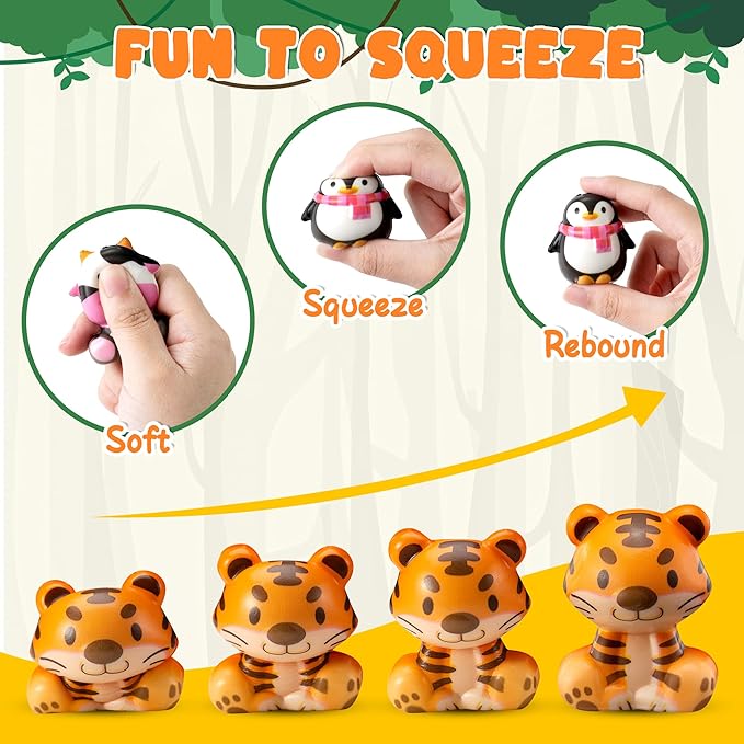 Party Favors for Kids 24PCS Safari Animal Squishy Toys,Goodie Bag Stuffers, Pinata Stuffers,Birthday Gifts for Boys & Girls,Treasure Chest Prizes,Classroom Prizes for Kids(
