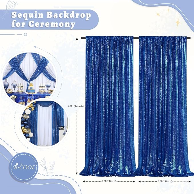 B-COOL Royal Blue Sequin Backdrop Curtains 2 Packs 2ftx8ft Sparkly Backdrop Fabric Glitter Backdrop for Party Ceremony Wedding Background Decoration