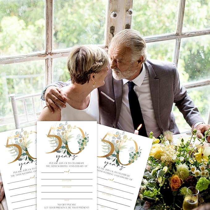 Greenery 50th Wedding Anniversary Invitations, 50th Anniversary Invites, Wedding Party Supplies, 25 Pcs Cards & Envelopes /10