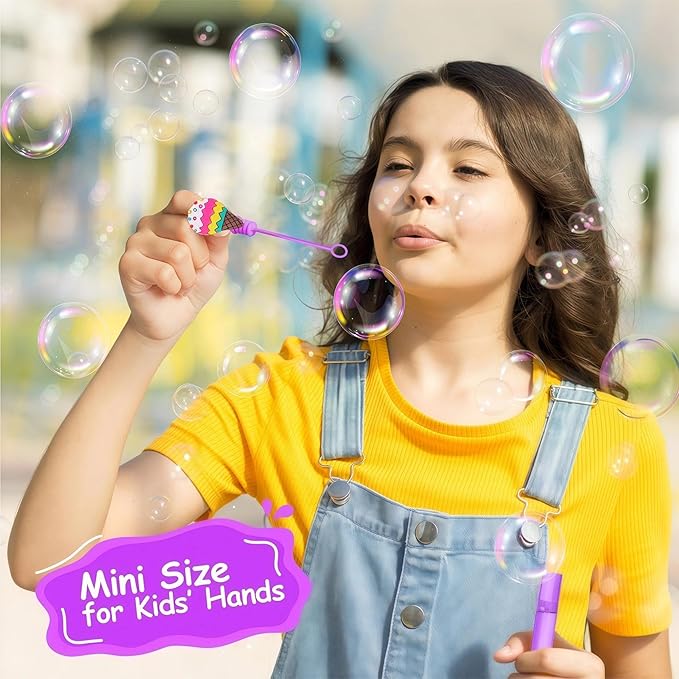 24 Ice Cream Party Favors Bubble Wands for Kids, Mini Bubbles Wand Toys, Summer Ice Cream Theme Birthday Party Supplies Goodie Gift Bag Stuffers Pinata Classroom Prizes