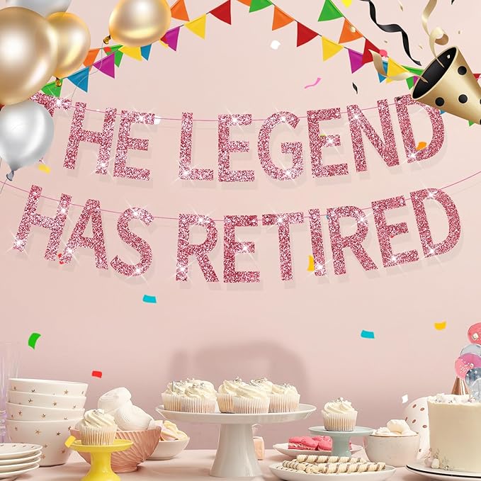 The Legend Has Retired Banner Rose Gold Glitter Pre-Strung No DIY Retirement Banner Decorations for Men Women Retirement Party Supplies(Rose Gold)
