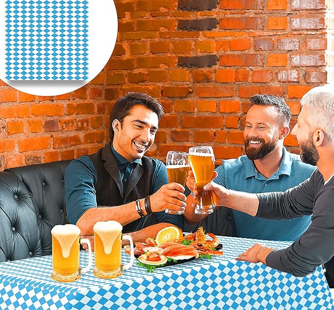 Iceyyyy 6 Pcs Oktoberfest Tablecloth- 54" x 108" Oktoberfest Bavarian Flag Check Tablecovers Blue Diamonds Bavarian Tablecover for German Oktoberfest Themed Party Decorations