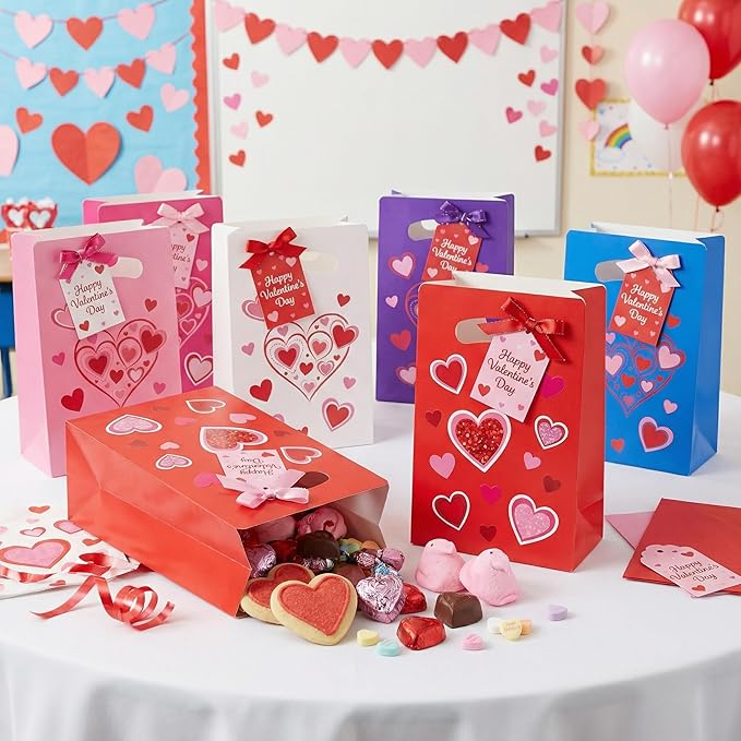 UnicoPak 16 Pack Red Party Favor Bags - 6×3×9” Premium Matte Red Gift Bags for Birthday, Valentine's Day, Christmas - Sturdy Red Goodie Bags with Handles, Customizable for Treats & Cookies