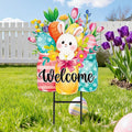 JarThenaAMCS Easter Metal Garden Stake Welcome Yard Sign Watercolor Bunny Rabbit Vase Decorative Lawn Sign for Spring Home Outside Lawn Porch Walkway Pathway