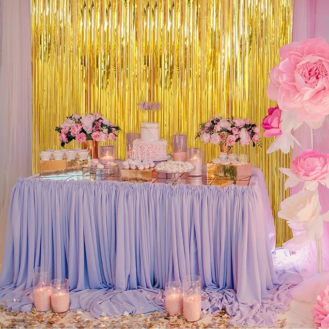 Crosize 4 Pack 3.3 x 9.9 ft Gold Foil Fringe Curtains Party Decorations, Gold Tinsel Curtain Backdrop for Parties, Door Streamers, Glitter Streamer Fringe Backdrop for Birthday Decoration