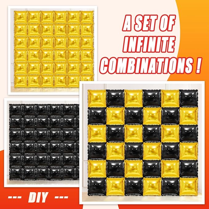 36 Piece XL Black and gold Double Sided Square Balloon Screen Tunnel Arch Kit Mylar Square Balloons For Baby Shower Graduation Prom Birthday Party Decorations