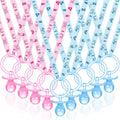 Coume 36 Pcs Shower Party Pacifiers Necklace Acrylic Pacifiers Charm Necklace for Shower Party Decorations Gender Reveal Table Scatter(Blue, Pink)