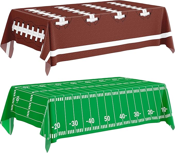 Football Party Decorations Disposable Tablecloth, 2 Pack, 54 x 108 Inch Plastic Touchdown Table Cover for Super Bowl, Birthday, Tailgate, Game Day Party Supplies