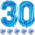 40 Inch Number 30 Foil Balloons, Large Blue 30th Birthday Digital Balloons with Blue Confetti Helium Balloons, Number 0 and 3 Helium Balloons Self Inflating for Men Women Anniversary Party Decorations