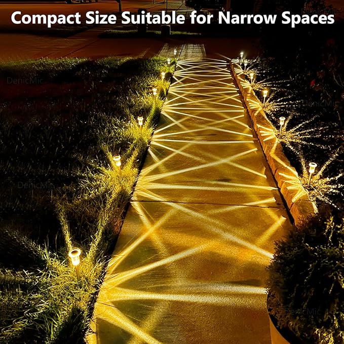 DenicMic Solar Lights Outdoor 15 Pack Waterproof 3000K Warm White LED Stainless Steel Stake Outside Lights for Yard Pathway Garden Driveway Walkway Landscape Path Lighting
