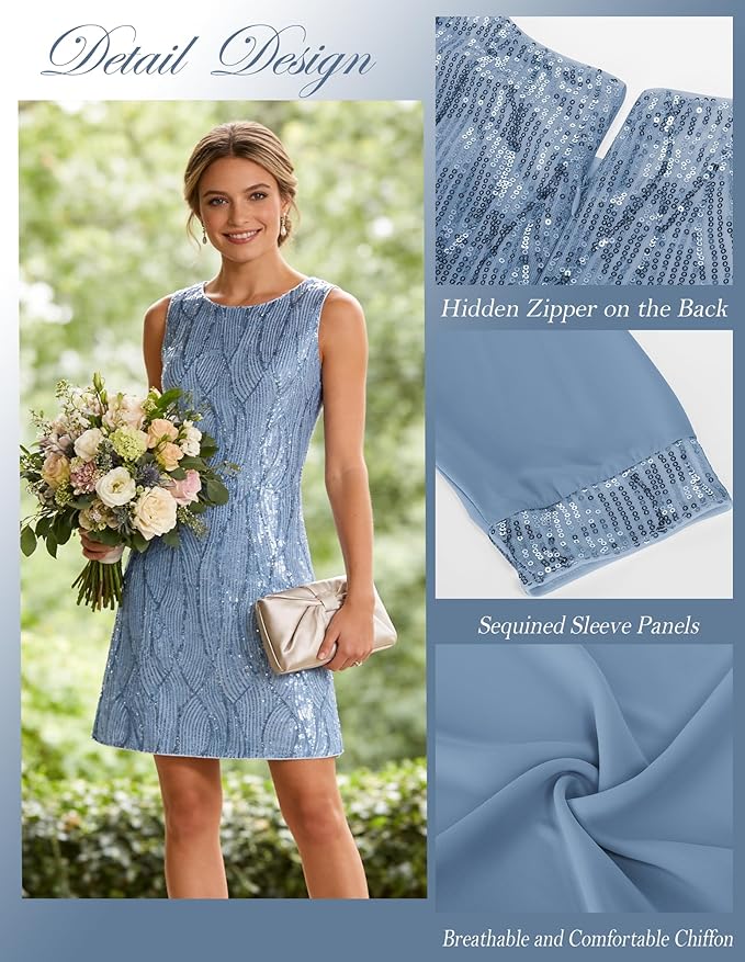 GRACE KARIN Women's Sequin Dress - Wedding Guest & Mother of The Bride Formal Dress - Two Piece Knee Length