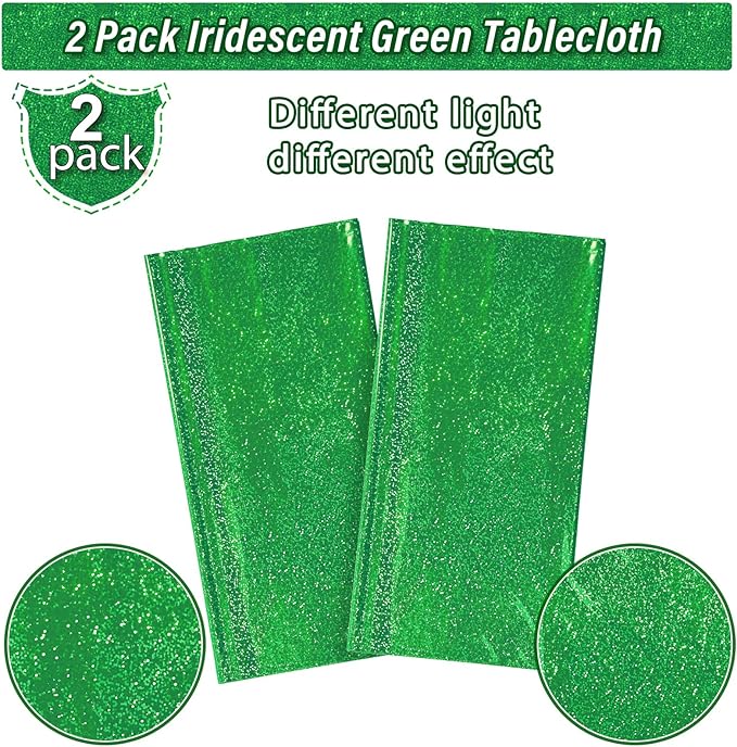 2 Pcs Iridescent Green Tablecloth Party Decorations, Holographic Foil Green Table Cloth, Disposable Rectangle Laser Table Cover for Baby Shower Wedding Birthday Witch Party Supplies, 54x108 Inch