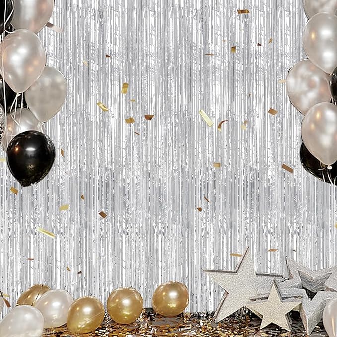 2 Pack Foil Fringe Backdrop - Silver Shiny Tinsel Curtains for Party Decoration/Photo Booth Props - 3.3x6.6 FT Metallic Foil Backdrop for Birthday, Wedding, Graduation, Christmas.