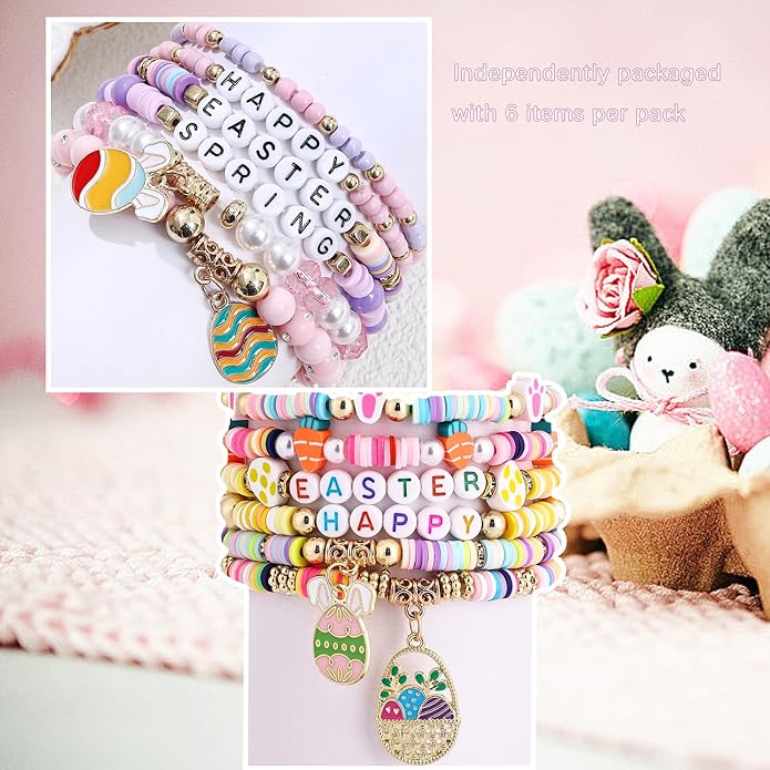 Cooluckday 36 Pcs Holiday Heishi Surfer Bracelets for Women Bulk Easter Mother's Day Christmas St. Patrick's Day Mardi Gras Bracelet Stackable Stretch Friendship Bracelets Set