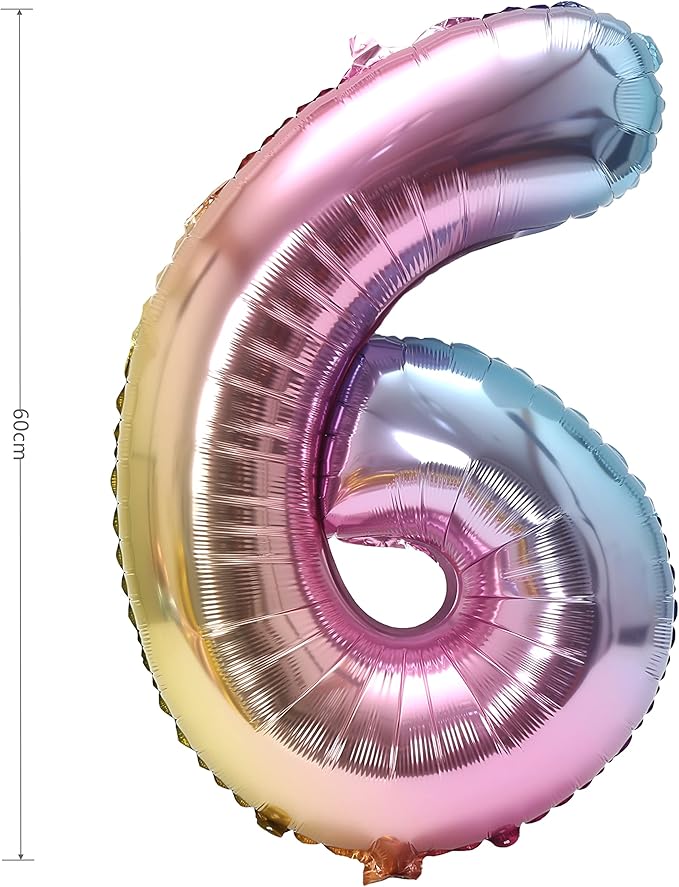 YPSelected 32 Inch Large Foil Helium Number Balloon Birthday Wedding Party 0-9 (Rainbow, 6)