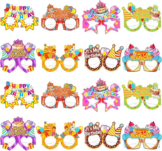 16PCS Happy Birthday Glasses, Birthday Party Paper Eyeglasses Photo Booth Props for Birthdays Party Supplies Decorations