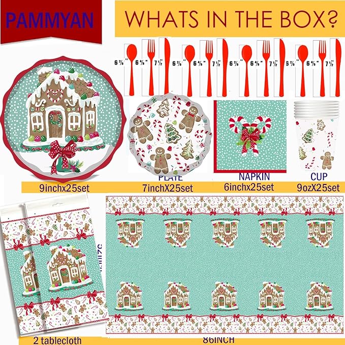 Gingerbread House Paper Plates, 25 Set for kids Xmas Man Paper Plates, Perfect for School Gingerbread Party Christmas Winter Holiday Favor Supply Party