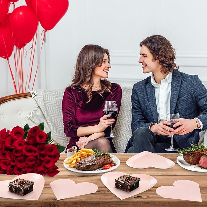 Valentine's Day Party Supplies, Heart Shaped Disposable 9" Paper Plates and 3 Ply Napkins for Best Mom Gift, Valentine's Day Engagements Wedding Anniversaries Bridal Showers Birthday, 50 Count / Blush