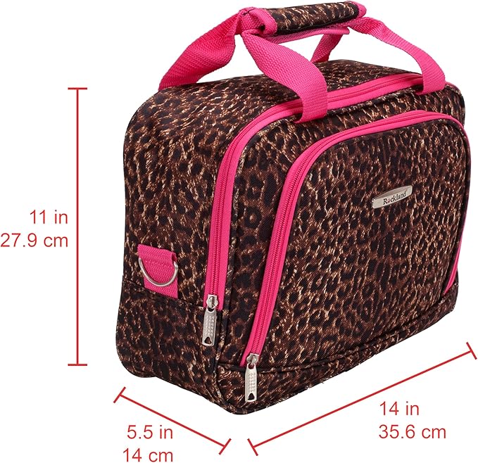 Rockland Fashion Softside 2 Piece Luggage Set, Expandable, (14" Tote/19" Upright), Pink Leopard