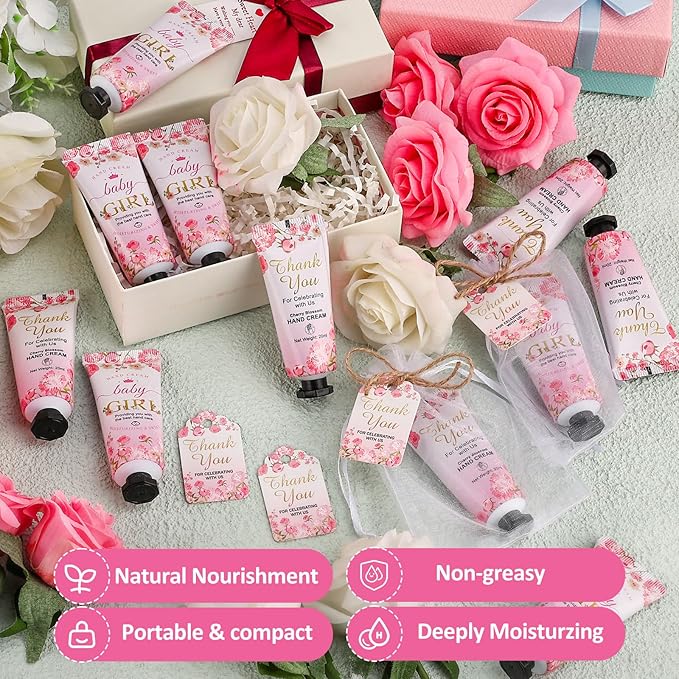 60 Sets Baby Shower Hand Cream Gifts, Baby Shower Party Favors for Guests, Hand Cream Set for Bridal Wedding Thank You Gifts, Travel Size Hand Lotion Bulk (Girl)